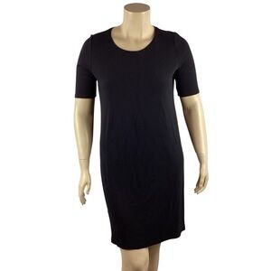 Eileen Fisher Black Short Sleeve Scoop Neck Stretch Mini Dress L